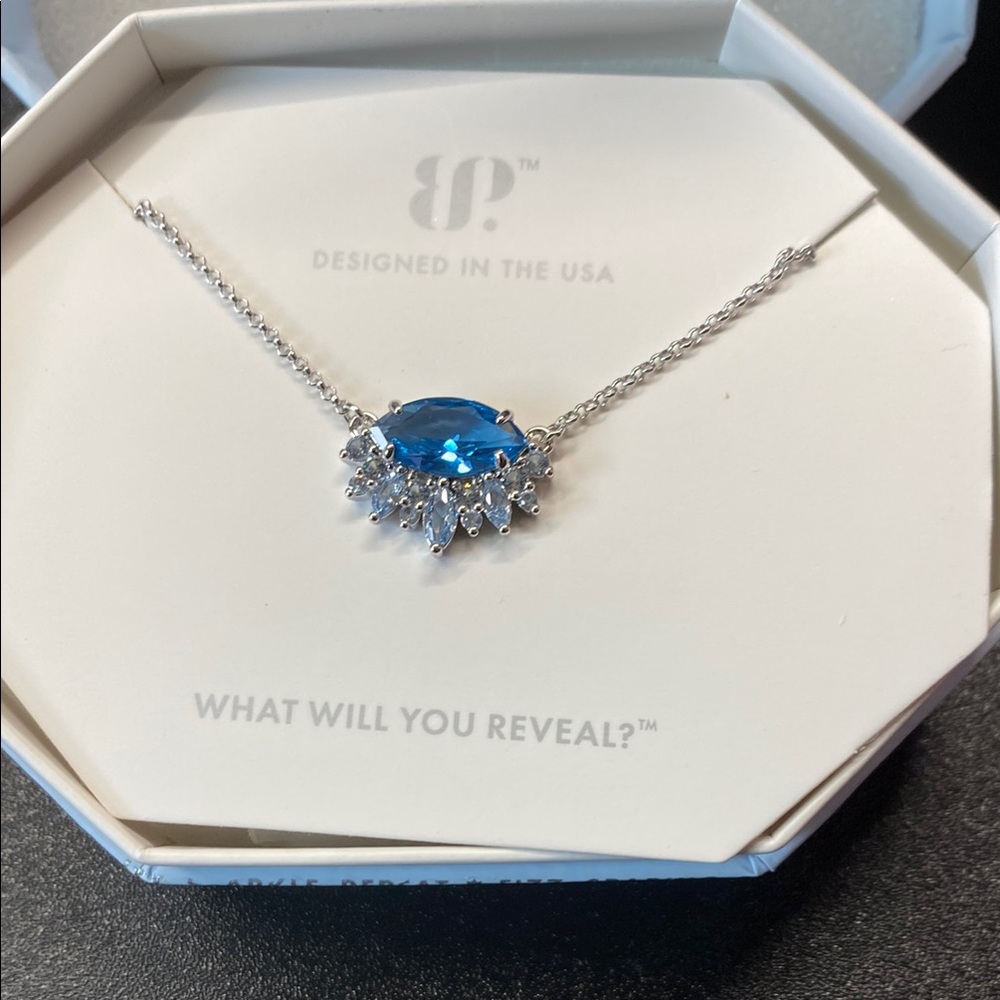 Bomb Party Blue Gemstone Silver Necklace with Halo Pendant